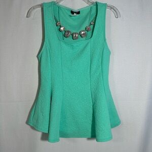 Vintage Deb Mint Green Textured Peplum Tank with Removable Necklace